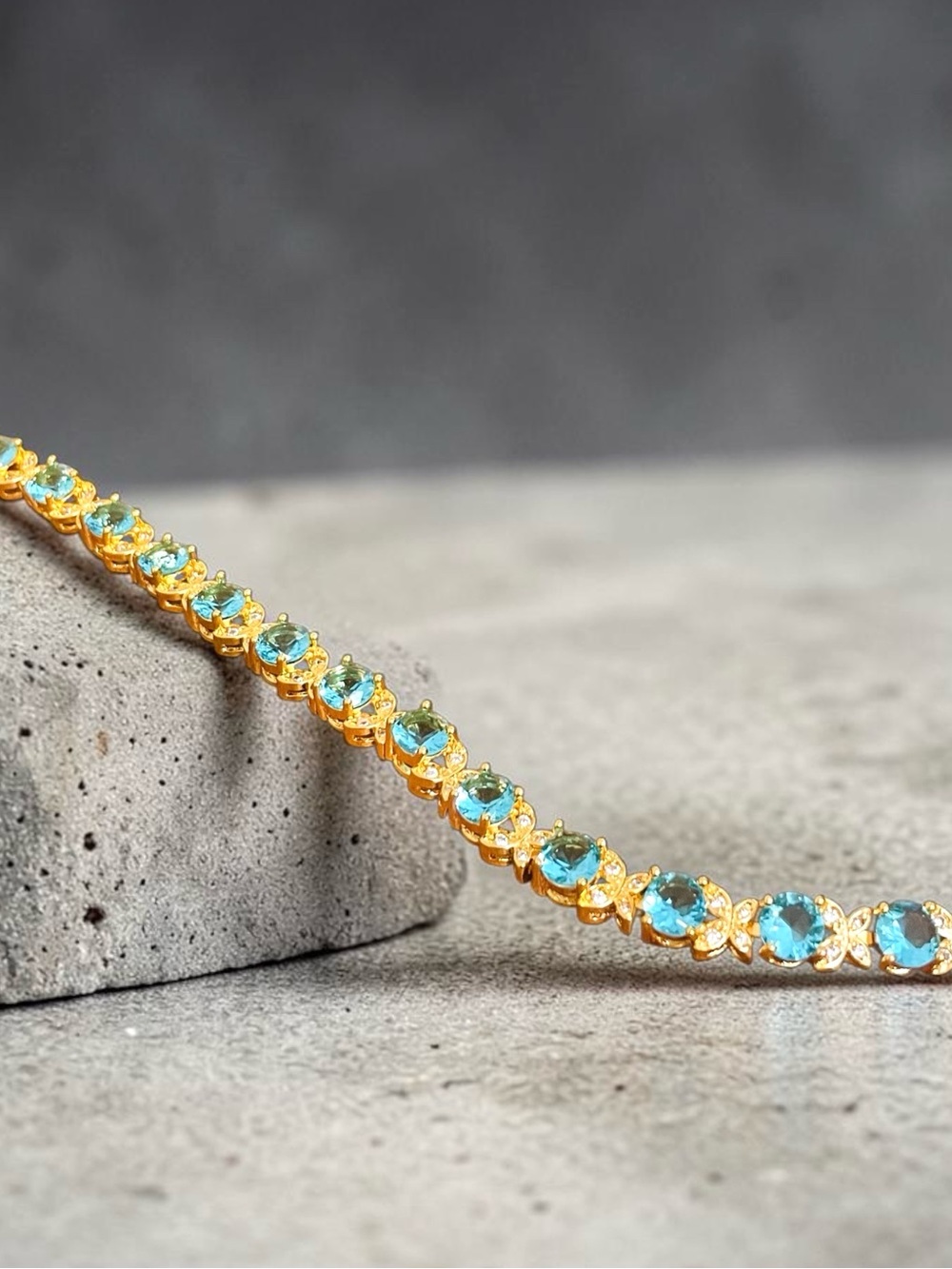 Blue Topaz or Aquamarine CZ Gold Filled XO Tennis Bracelet NWOT